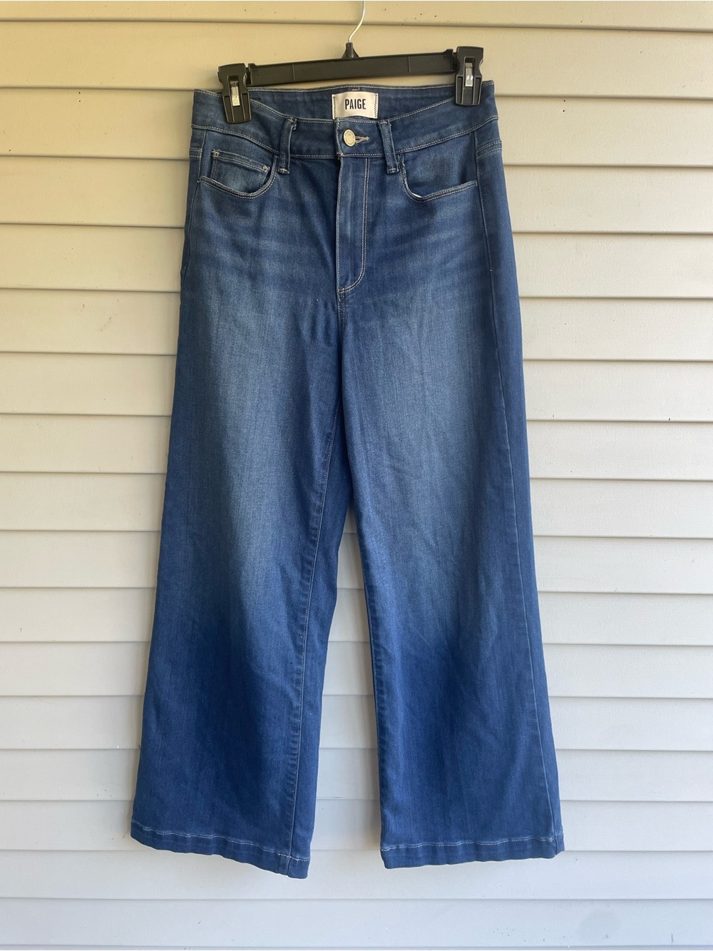 PAIGE Genesee Crop High-Rise Wide-Leg Jeans in Medium Blue